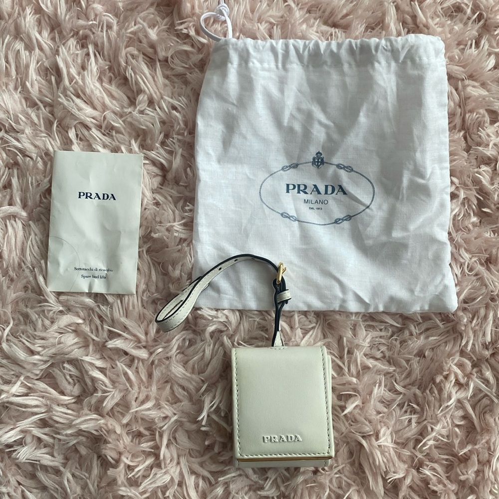 PRADA Coin Purse White NEW w/ Dust Cover Mirror Gold Detail